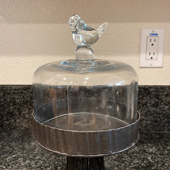 Birdsong Glass Petite Cupcake Display Stands Topped Dome Cover, metal stand - Picture 2 of 7